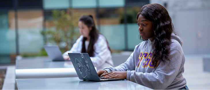 Student sitting at computer