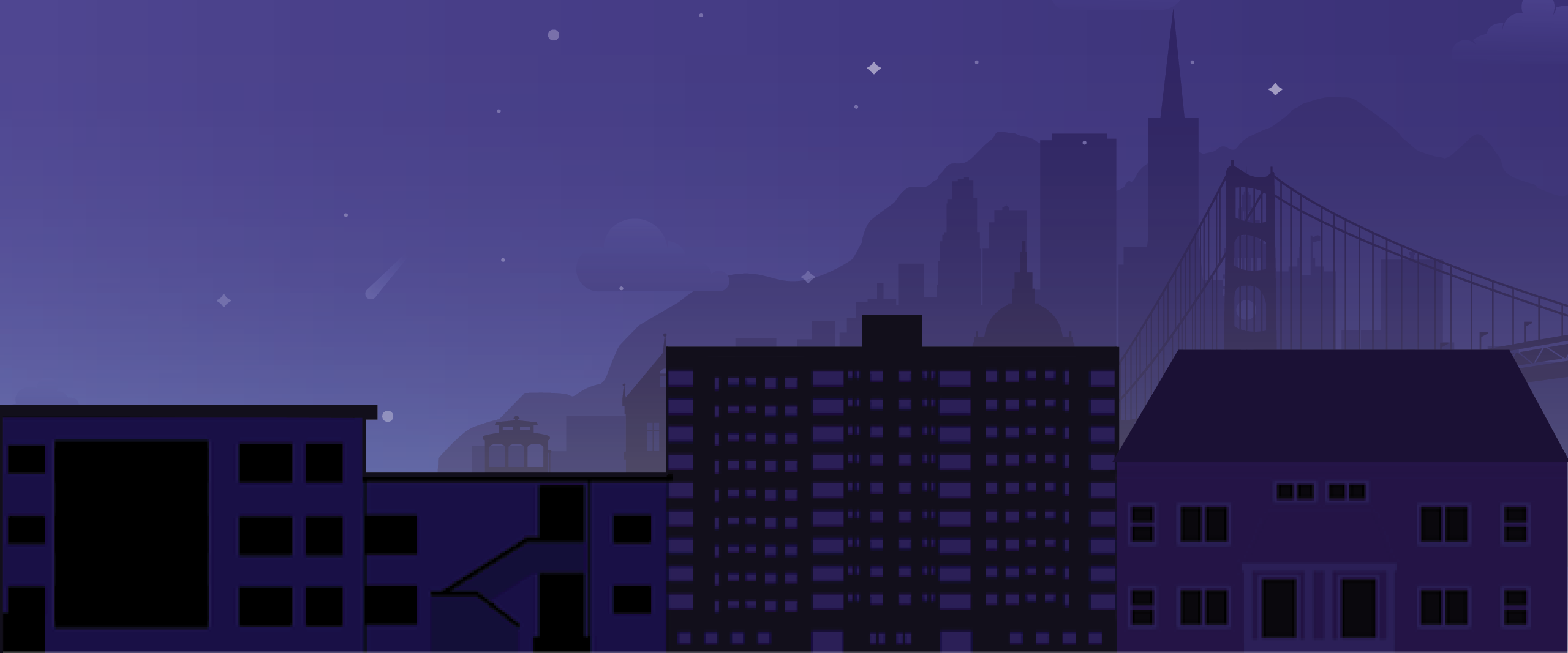 UPN & UPS illustration with SF skyline silhouette
