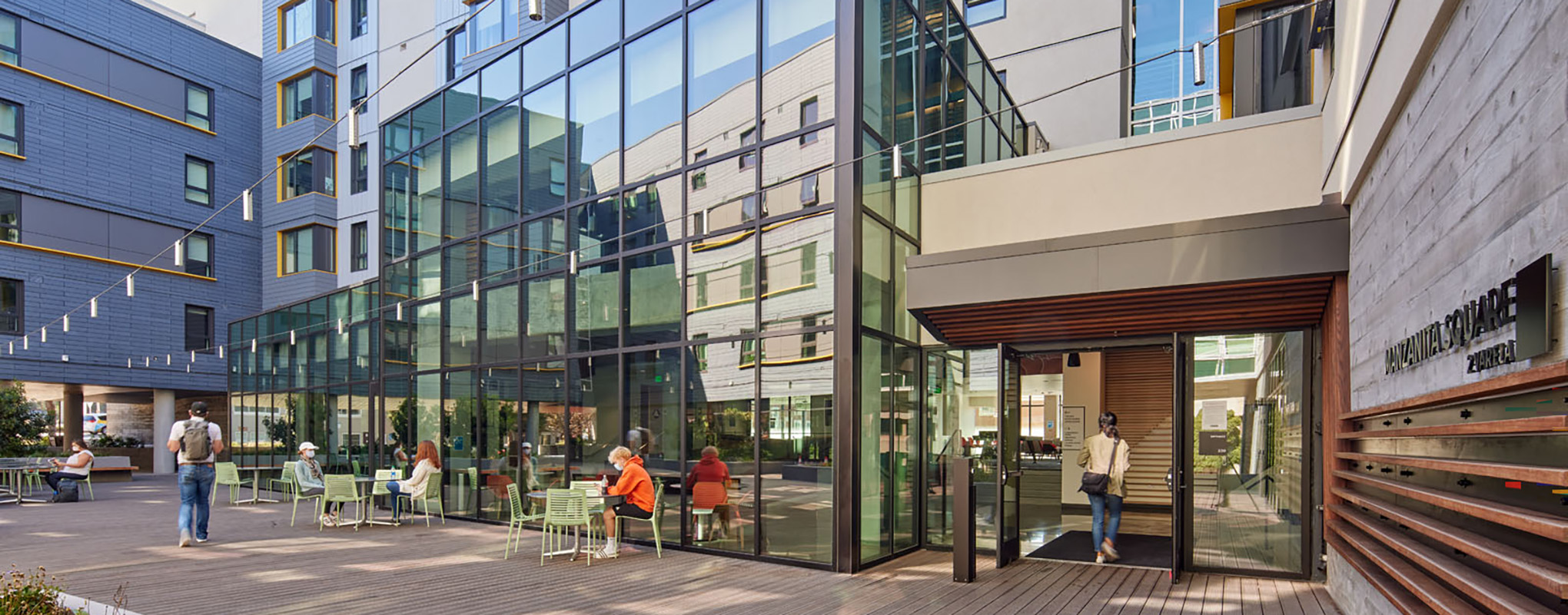 Students sitting in the Manzanita Square courtyard