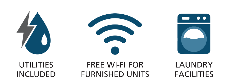 Utilites, Wi-Fi for furnished units, on-site laundry facilities